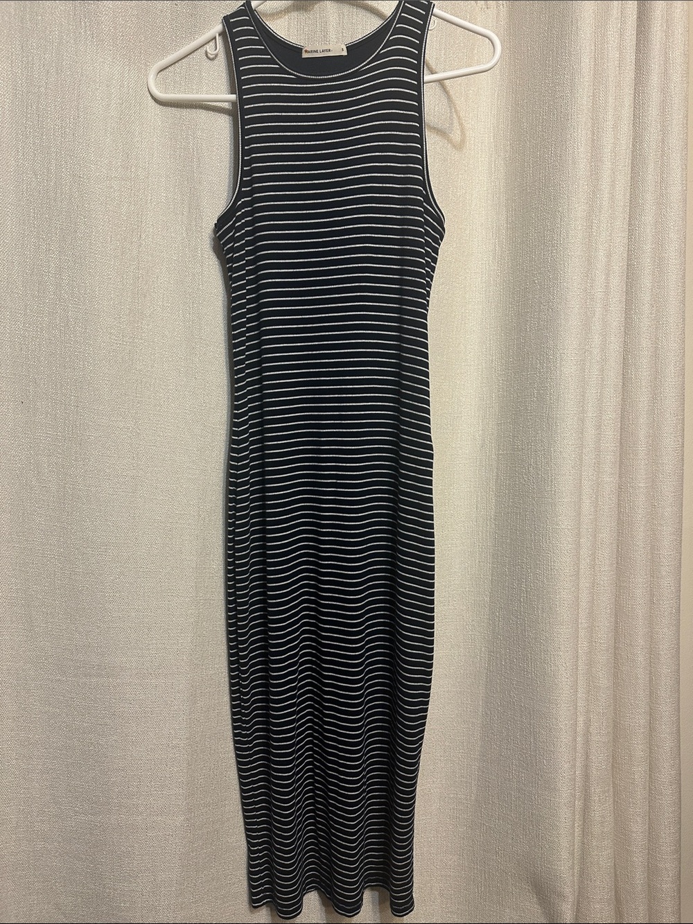 Marine Layer Navy Blue and White Striped Midi Tank Dress